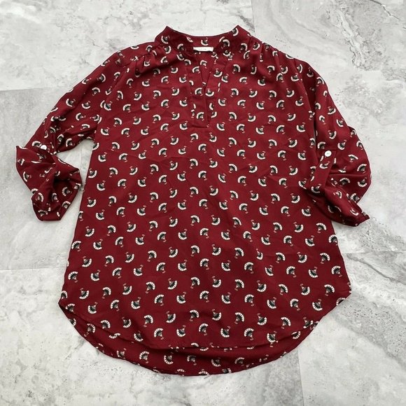 Entro Red Popover Boho Blouse Top Size Small S Fan Henley - Picture 1 of 6